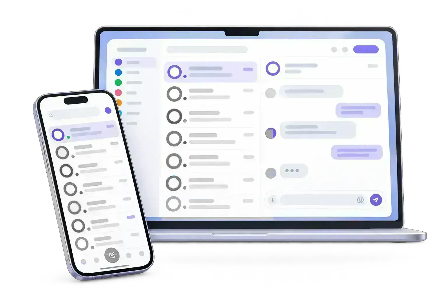 パソコンとスマートフォンで、複数のチャットアプリの会話をひとつのInboxにまとめて見るイメージ